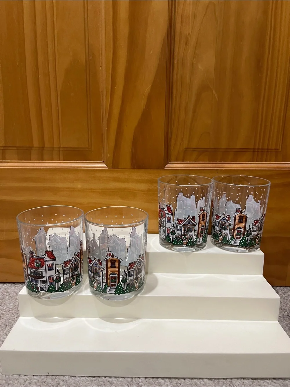 Holiday Village Glass Tumbler Set - 4 Decorative 12 oz Tumblers